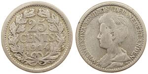 25 Cent Reino de los Países Bajos (1815 - ) Plata Guillermina de los Países Bajos(1880 - 1962)