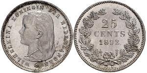 25 Cent Reino de los Países Bajos (1815 - ) Plata Guillermina de los Países Bajos(1880 - 1962)