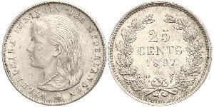 25 Cent Reino de los Países Bajos (1815 - ) Plata Guillermina de los Países Bajos(1880 - 1962)
