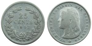 25 Cent Reino de los Países Bajos (1815 - ) Plata Guillermina de los Países Bajos(1880 - 1962)