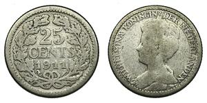 25 Cent Reino de los Países Bajos (1815 - ) Plata Guillermina de los Países Bajos(1880 - 1962)