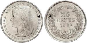 25 Cent Reino de los Países Bajos (1815 - ) Plata Guillermina de los Países Bajos(1880 - 1962)