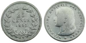 25 Cent Reino de los Países Bajos (1815 - ) Plata Guillermina de los Países Bajos(1880 - 1962)