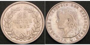 25 Cent Reino de los Países Bajos (1815 - ) Plata Guillermina de los Países Bajos(1880 - 1962)