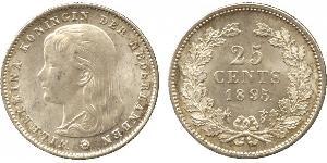 25 Cent Reino de los Países Bajos (1815 - ) Plata Guillermina de los Países Bajos(1880 - 1962)