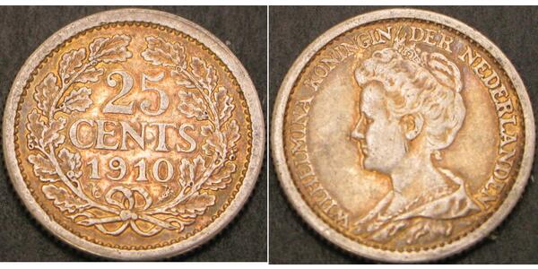 25 Cent Reino de los Países Bajos (1815 - ) Plata Guillermina de los Países Bajos(1880 - 1962)