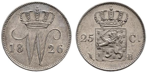 25 Cent Reino de los Países Bajos (1815 - ) Plata William I of the Netherlands (1772 - 1843)