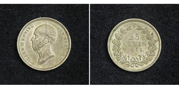 25 Cent Reino de los Países Bajos (1815 - ) Plata Guillermo II de los Países Bajos (1792 - 1849)