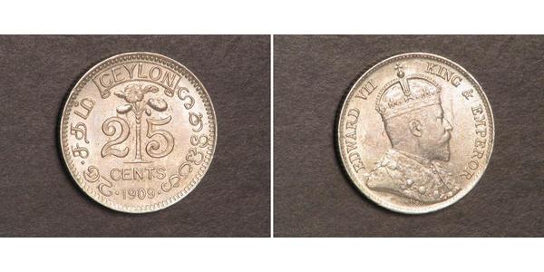 25 Cent Sri Lanka Plata Eduardo VII (1841-1910)