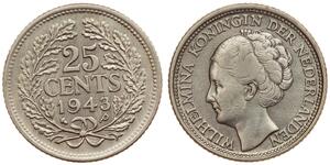25 Cent Königreich der Niederlande (1815 - ) Silber Wilhelmina (Niederlande)(1880 - 1962)