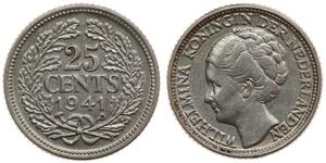 25 Cent Königreich der Niederlande (1815 - ) Silber Wilhelmina (Niederlande)(1880 - 1962)