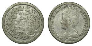 25 Cent Königreich der Niederlande (1815 - ) Silber Wilhelmina (Niederlande)(1880 - 1962)