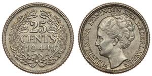 25 Cent Königreich der Niederlande (1815 - ) Silber Wilhelmina (Niederlande)(1880 - 1962)