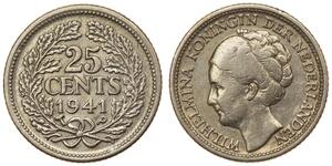 25 Cent Königreich der Niederlande (1815 - ) Silber Wilhelmina (Niederlande)(1880 - 1962)