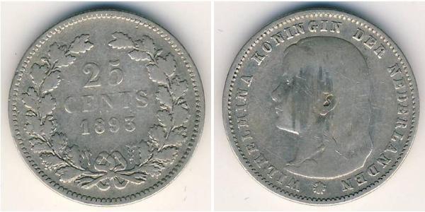 25 Cent Königreich der Niederlande (1815 - ) Silber Wilhelmina (Niederlande)(1880 - 1962)