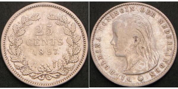 25 Cent Königreich der Niederlande (1815 - ) Silber Wilhelmina (Niederlande)(1880 - 1962)