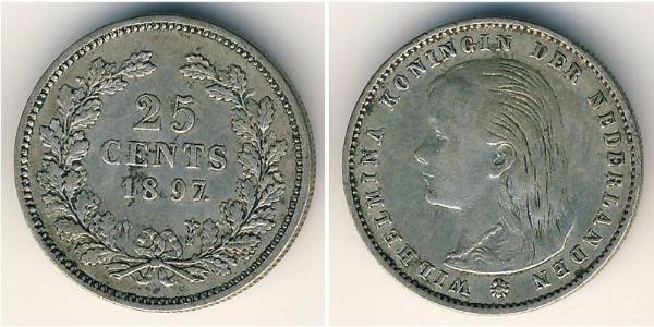 25 Cent Königreich der Niederlande (1815 - ) Silber Wilhelmina (Niederlande)(1880 - 1962)