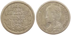 25 Cent Kingdom of the Netherlands (1815 - ) Silver Wilhelmina of the Netherlands (1880 - 1962)