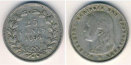 25 Cent Kingdom of the Netherlands (1815 - ) Silver Wilhelmina of the Netherlands (1880 - 1962)