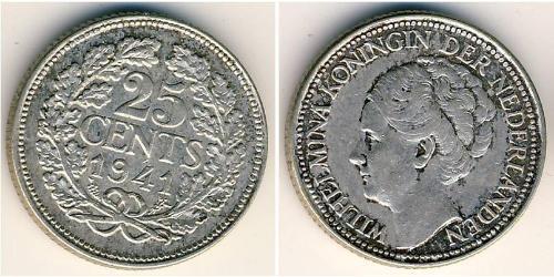 25 Cent Kingdom of the Netherlands (1815 - ) Silver Wilhelmina of the Netherlands (1880 - 1962)
