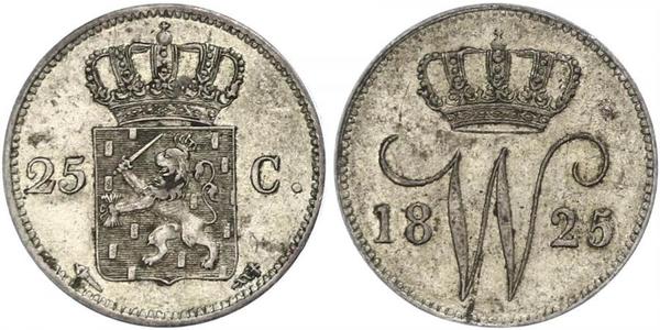 25 Cent Kingdom of the Netherlands (1815 - ) Silver William I of the Netherlands (1772 - 1843)