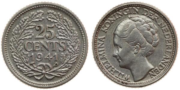 25 Cent Kingdom of the Netherlands (1815 - ) Silver Wilhelmina of the Netherlands (1880 - 1962)