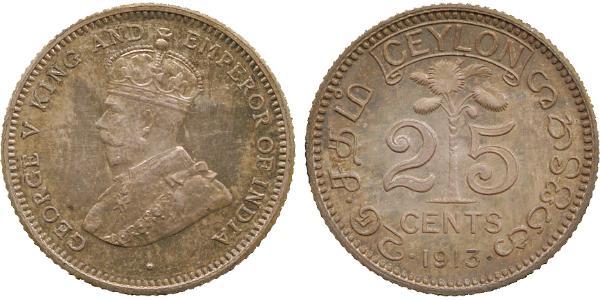 25 Cent Sri Lanka/Ceylon Silver 