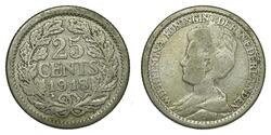 25 Цент Королівство Нідерланди (1815 - ) Срібло Вільгельміна (королева Нідерландів)(1880 - 1962)