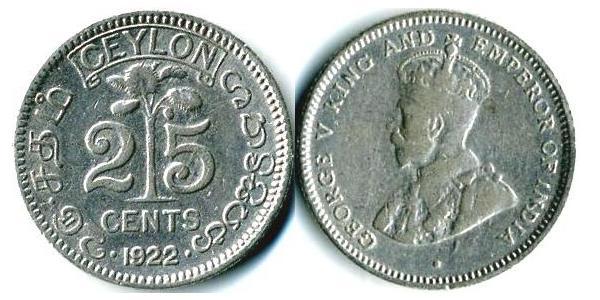 25 Cent Sri Lanka/Ceylon 銀 