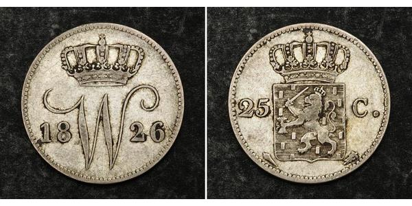 25 Cent 荷兰王国 銀 William I of the Netherlands (1772 - 1843)
