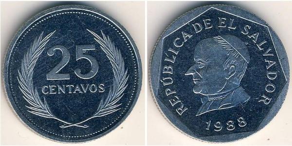 25 Centavo El Salvador Acero inoxidable 