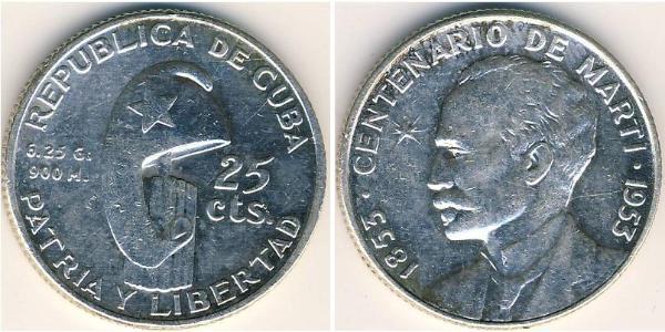 25 Centavo Cuba Plata 