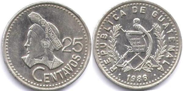 25 Centavo República de Guatemala (1838 - ) Silber 