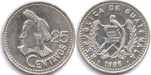 25 Centavo Republic of Guatemala (1838 - ) Silver 