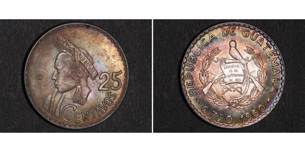 25 Centavo 危地马拉 銀 