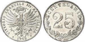 25 Centesimo Kingdom of Italy (1861-1946) Plata Víctor Manuel III de Italia (1869 - 1947)