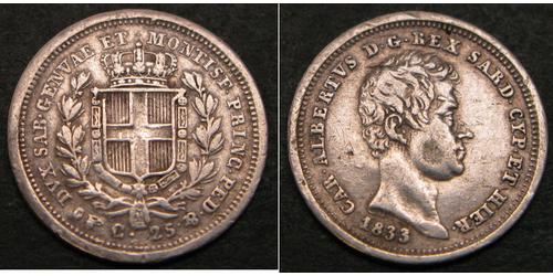 25 Centesimo Italien Silber Karl Albert (Sardinien-Piemont) (1798 - 1849)