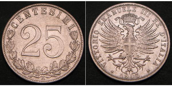 25 Centesimo 意大利王國 (1861-1946) 銀 维托里奥·埃马努埃莱三世 (1869 - 1947)