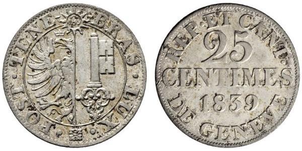 25 Centime Suiza Plata 