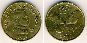 25 Centimo Philippines Brass 