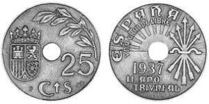 25 Centimo Second Spanish Republic (1931 - 1939) Copper/Nickel 