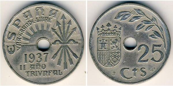 25 Centimo Seconda repubblica spagnola (1931 - 1939) Rame/Nichel 