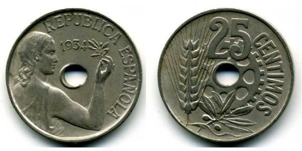 25 Centimo Seconda repubblica spagnola (1931 - 1939) Rame/Nichel 