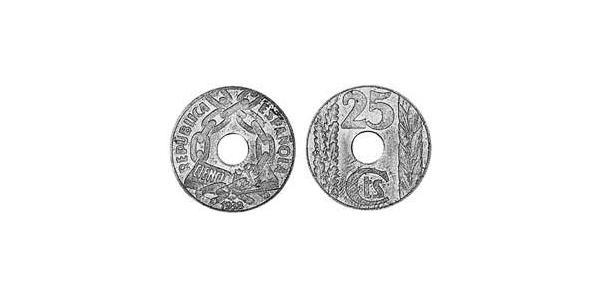 25 Centimo 西班牙第二共和国 (1931 - 1939) 銅 