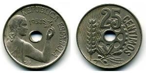 25 Centimo 西班牙第二共和国 (1931 - 1939) 銅/镍 
