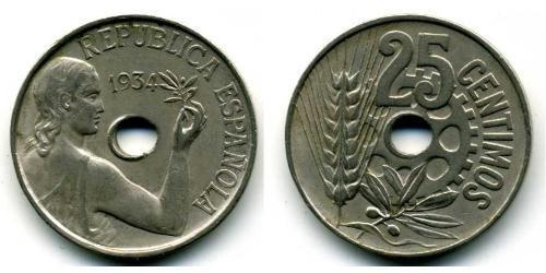 25 Centimo 西班牙第二共和国 (1931 - 1939) 銅/镍 