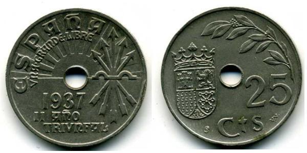 25 Centimo 西班牙第二共和国 (1931 - 1939) 銅/镍 