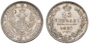 25 Copeca Impero russo (1720-1917) Argento Alessandro II (1818-1881) / Nicola I (1796-1855)