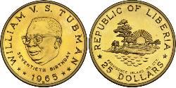25 Dollar Liberia 金 William Tubman
