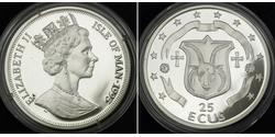 25 Ecu 曼島 銀 伊丽莎白二世 (1926-2022)
